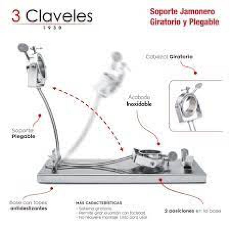 Jamonero Plegable - Giratorio + Cuchillo y Chaira 3 Claveles